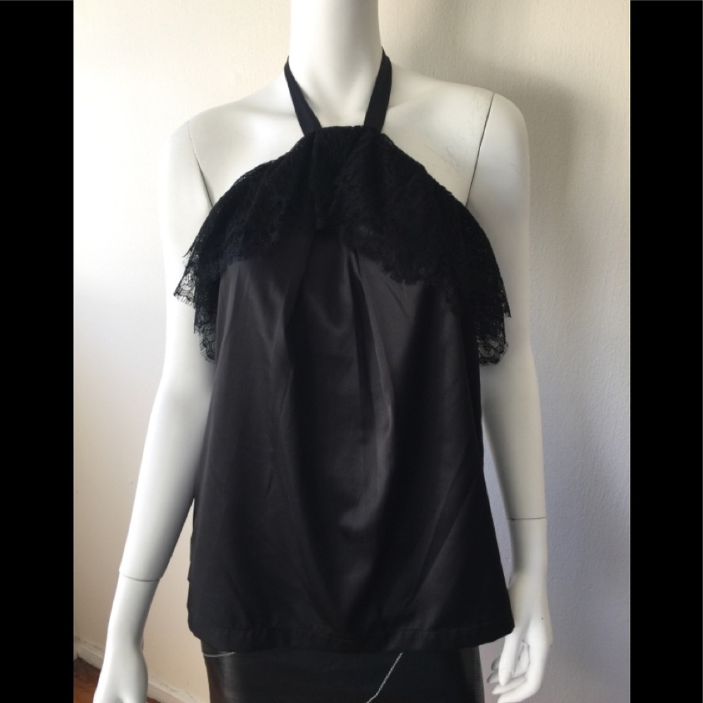 NWT Worth black halter top w/lace trim